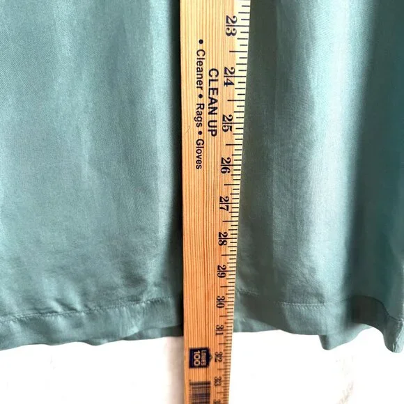 Bogari 100% Silk Tunic Button Front Satin Blouse Top Womens L Green Sage - Picture 9 of 9